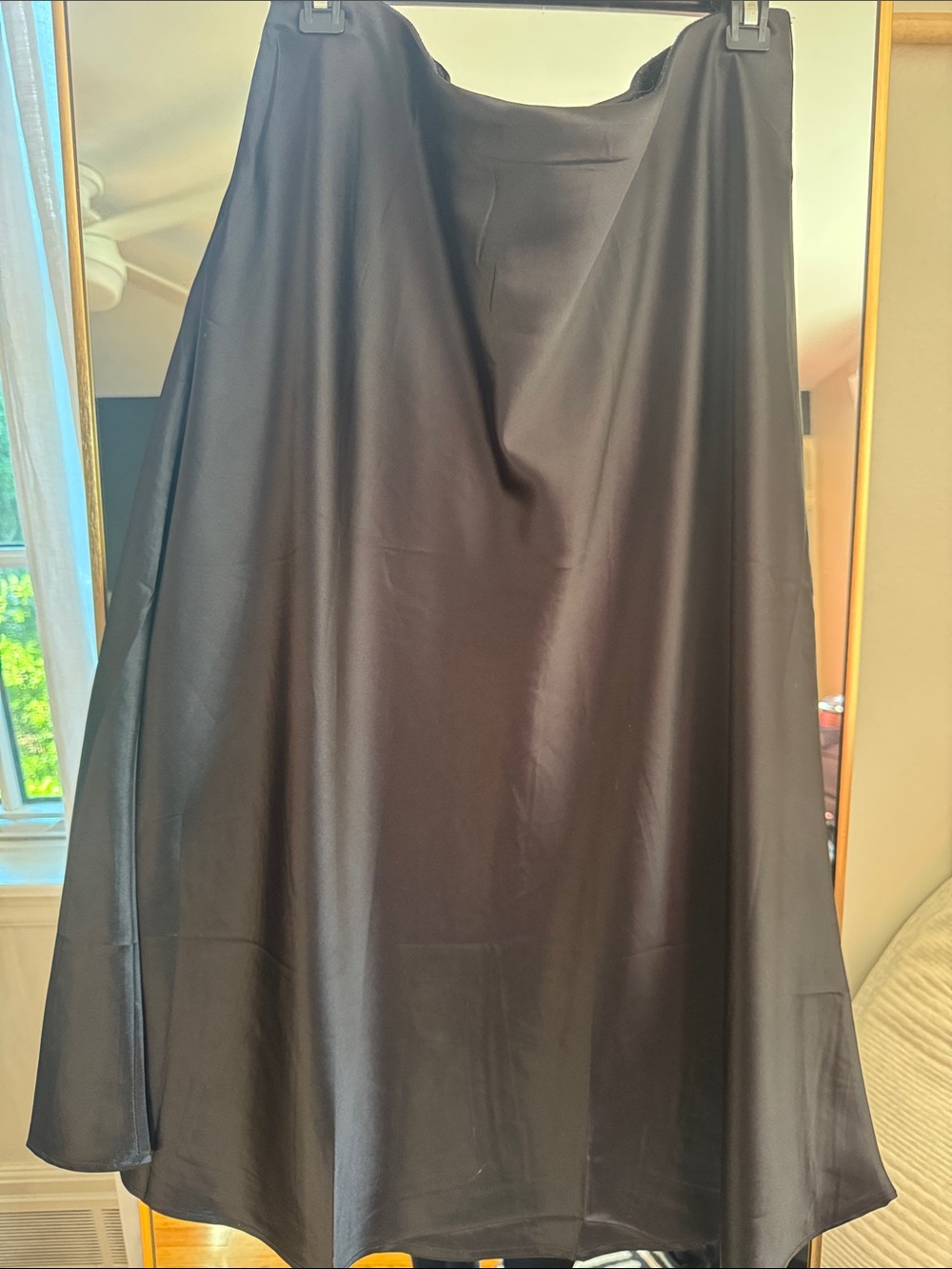 Black Satin A-Line Midi Slip Skirt, Size XXL
